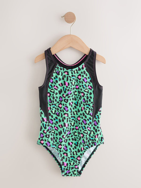 Turquoise Blue Animal Sports Open Back Swimsuit (3-16yrs)