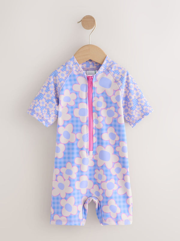 Blue Stampy Floral Sunsafe Swimsuit (3mths-10yrs)