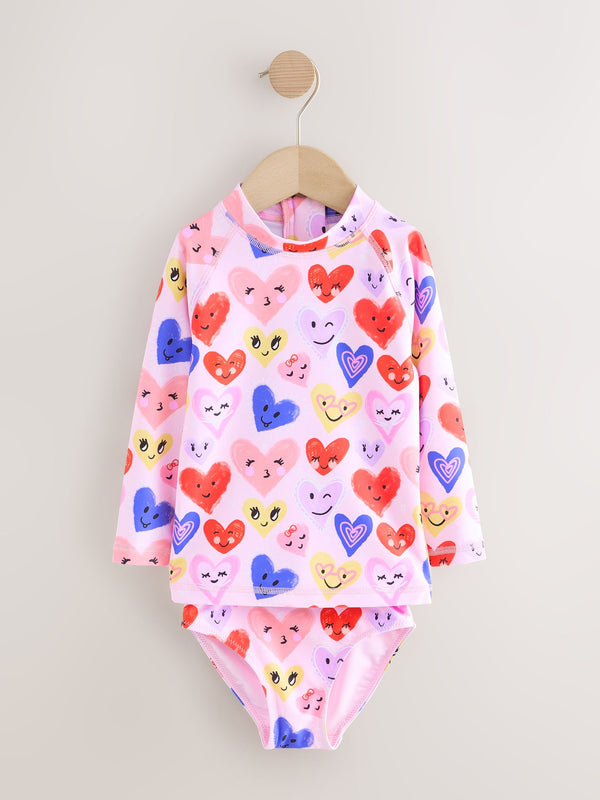 Pink Heart Long Sleeve Sunsafe Swim Set (3mths-7yrs)