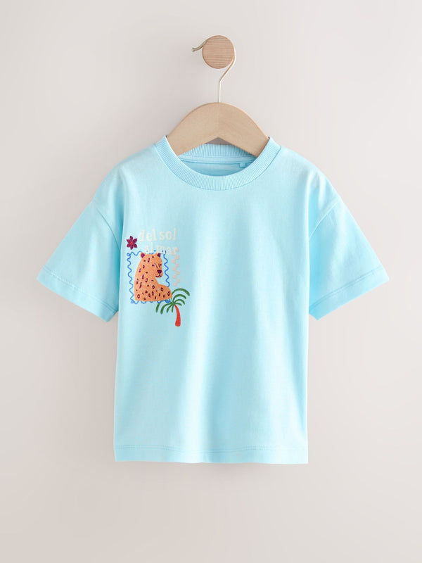 Light Blue Leopard Short Sleeve Back Print T-Shirt (3mths-7yrs)