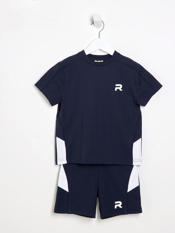 River Island Blue Block Piped T-Shirt and Shorts Set