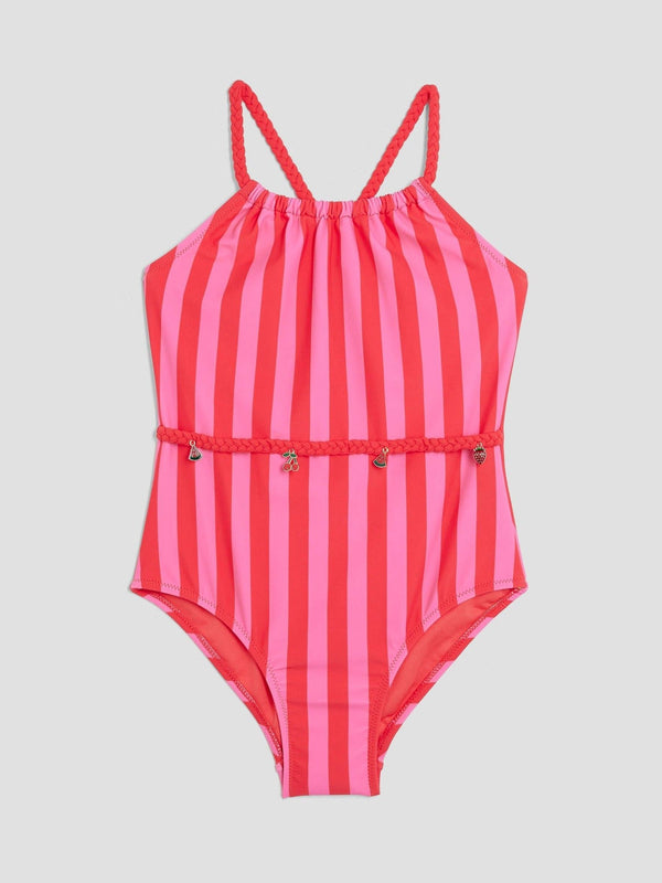 River Island Pink Stripe Charm Belt Swimsuit