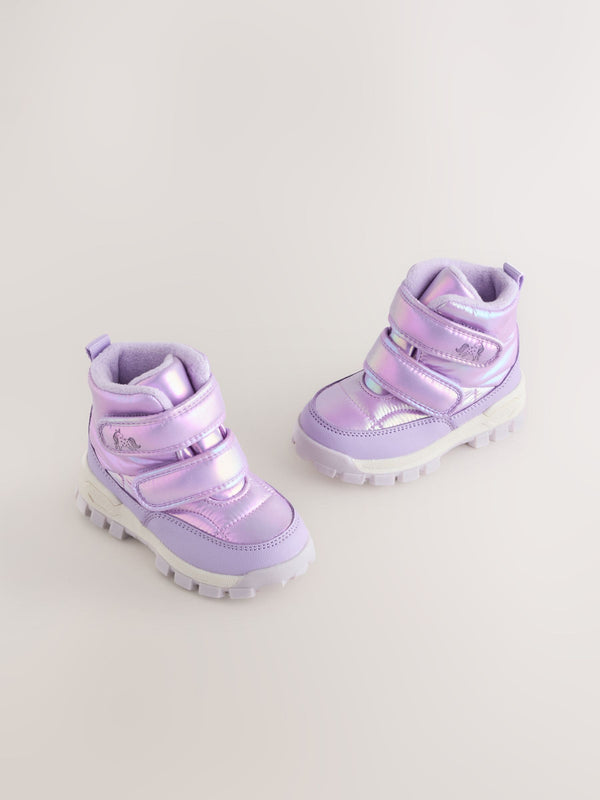 Lilac Purple Waterproof Touch Fastening Quilted Boots