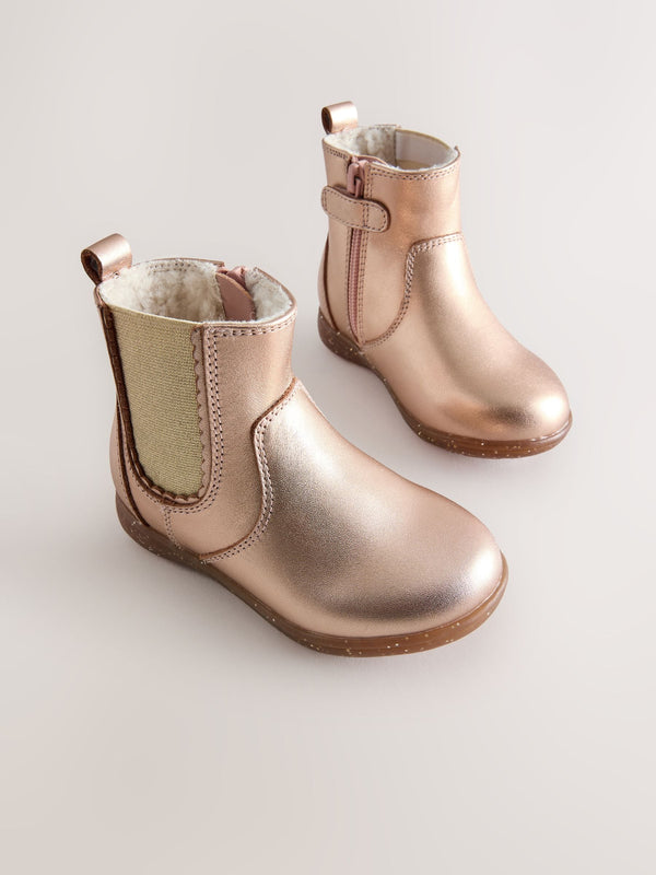 Rose Gold Wide Fit (G) Leather Chelsea Ankle Boots