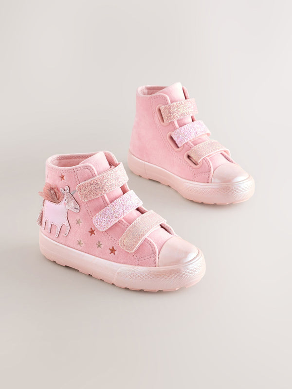 Pink Unicorn Touch Fastening High Top Trainers