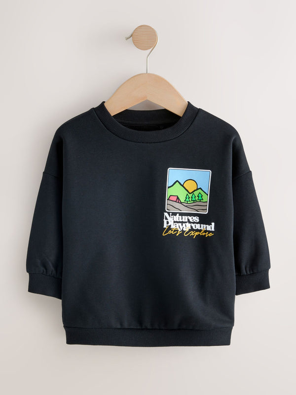 Black Scene Printed Crew Neck Sweatshirt (3mths-7yrs)