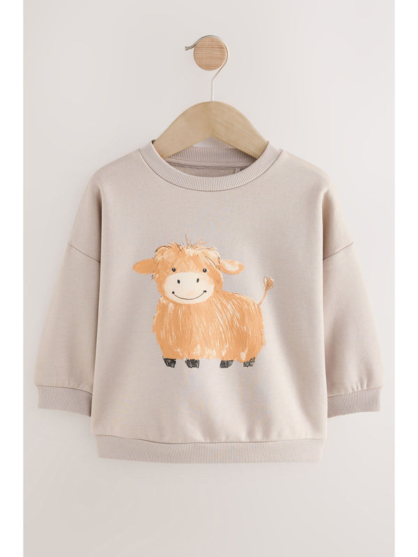 Stone Hamish Highland Cow Printed Crew Neck Sweatshirt (3mths-7yrs)