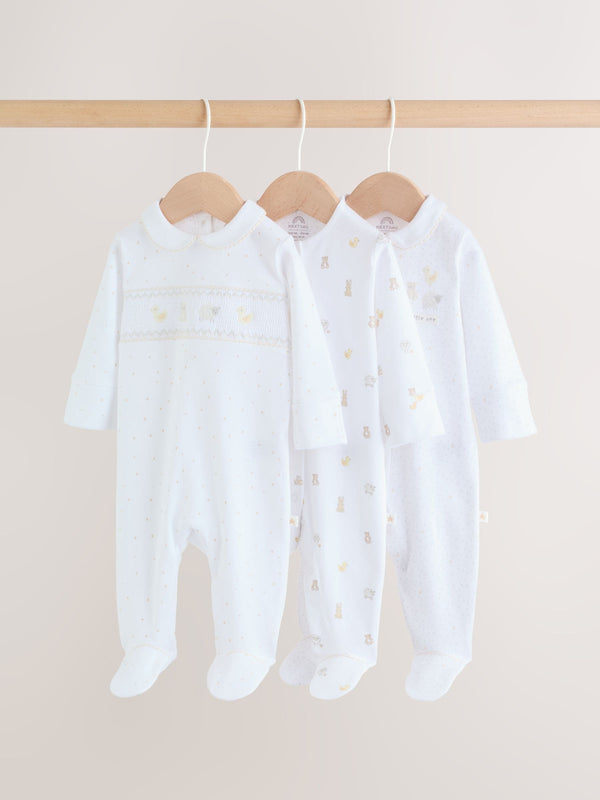 White Collar Baby Sleepsuits 3 Pack (0-2yrs)
