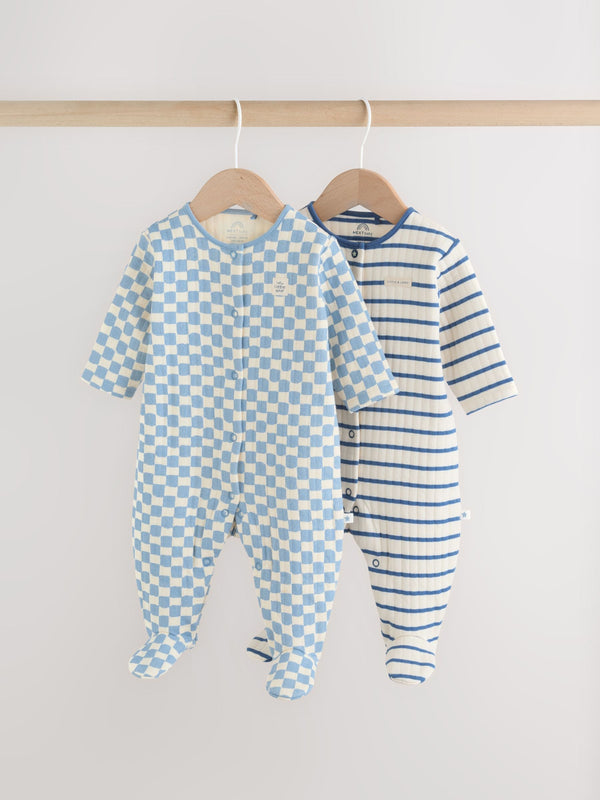 Blue 2 Pack Quilted Baby Sleepsuits