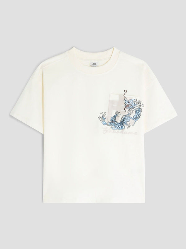 River Island Cream Ecru Japanese Pocket 100% Cotton T-Shirt