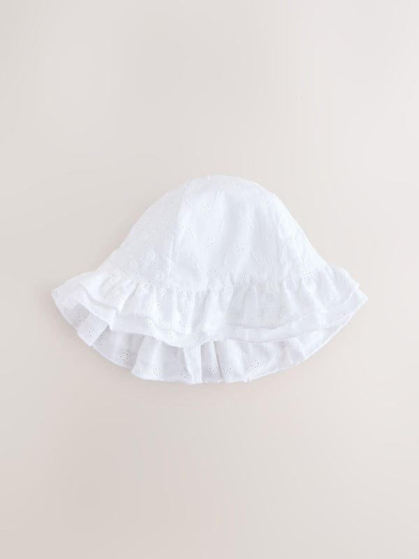 White Frill Baby Broderie Hat (0mths-2yrs)