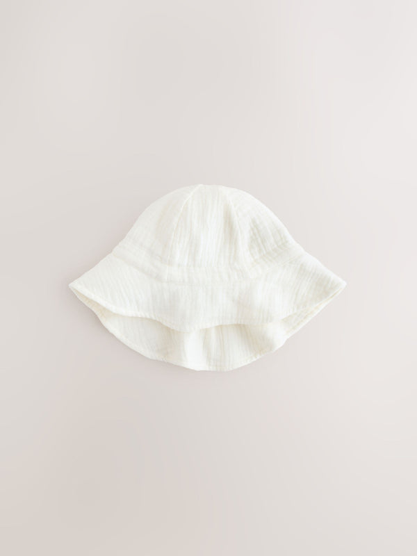 Ecru Woven Crinkle Baby Bucket Hat (0mths-2yrs)