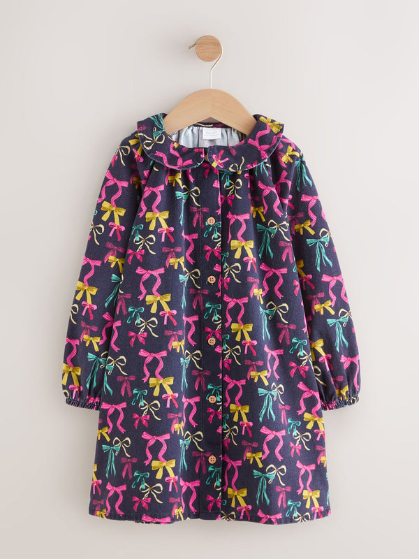 Navy Bow Print Print Shirt Dress (3mths-8yrs)
