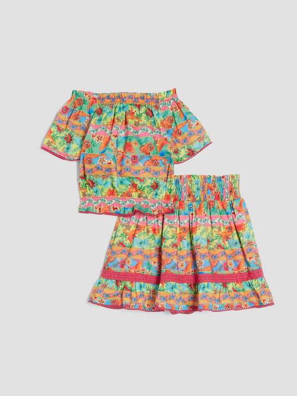 River Island Pink Tropical Stripe Skirt Set
