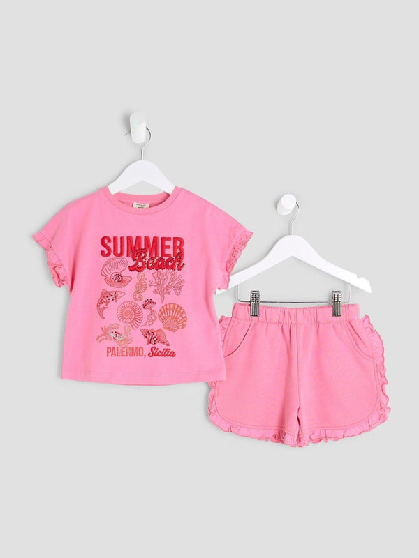 River Island Pink Sunglasses T-Shirt and Shorts Set