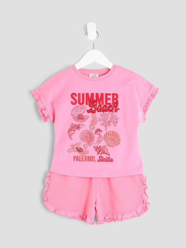 River Island Pink Shell T-Shirt Runner Set