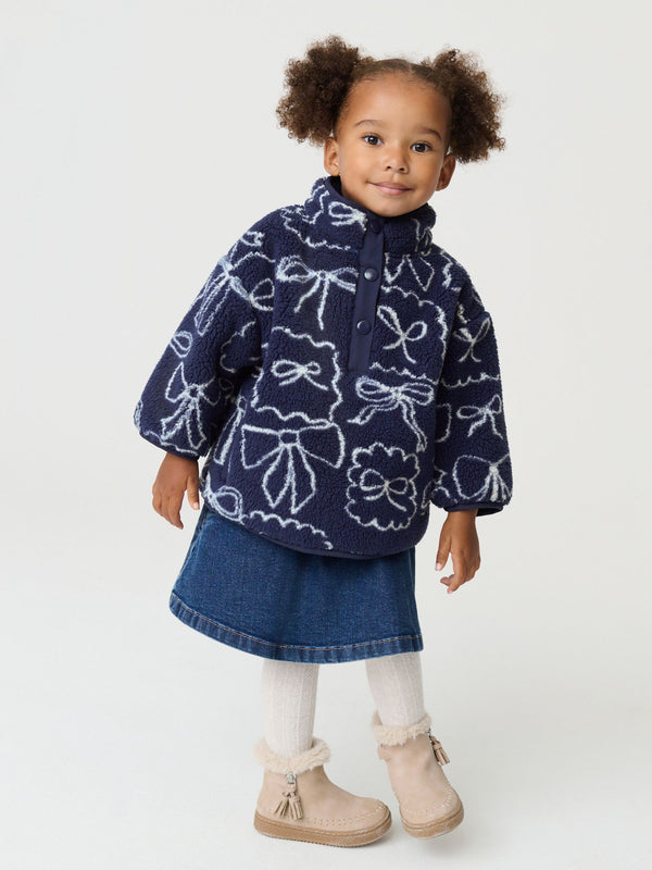 Navy Bow Half Popper Fleece (3mths-7yrs)