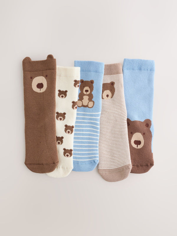 Light Blue Bear Cosy Terry Cotton Rich Socks 5 Pack
