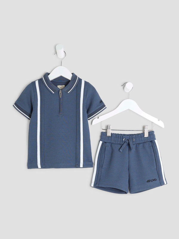 River Island Blue Textured Stripe Polo Set