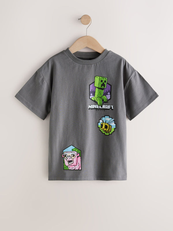Charcoal Grey Minecraft Oversized Graphic Print T-Shirt (3-16yrs)