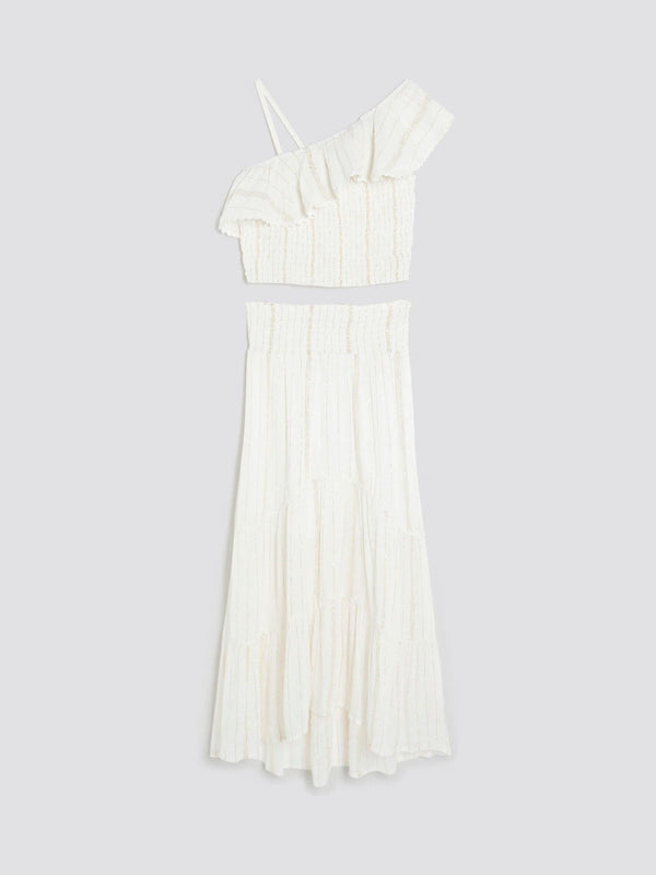 River Island Cream Girls Shimmer Maxi Skirt Set