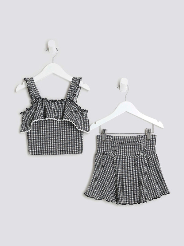 River Island Black Gingham Bardot Top And Skort Set