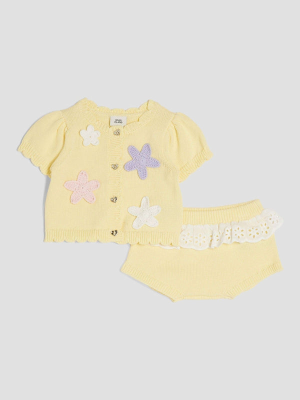 River Island Yellow Crochet Floral Print 3D Set