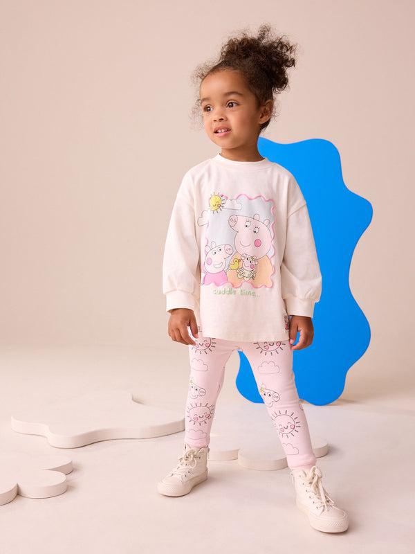 Ecru Pink Peppa Pig and Evie Long Sleeve T-Shirt and Leggings Set (3mths-7yrs)