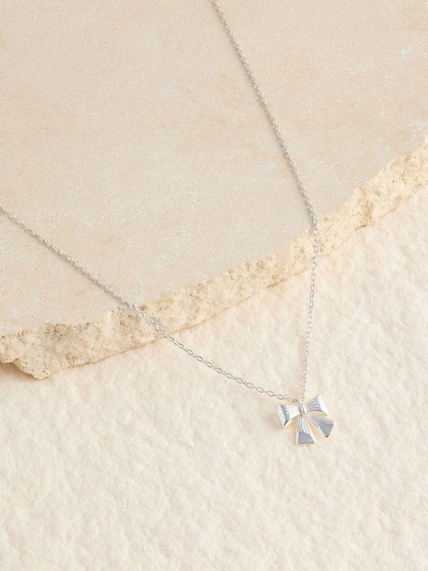 Silver Tone Sterling Bow Charm Necklace