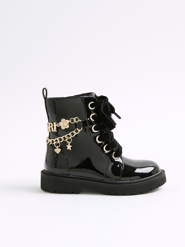 River Island Black Charm Chain Lace Up Boots