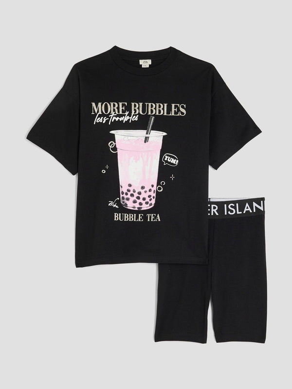 River Island Black Girls Bubble Tee Cycle Set