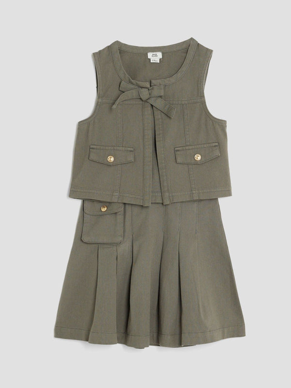 River Island Green Girls Gilet Waistband Skirt Set