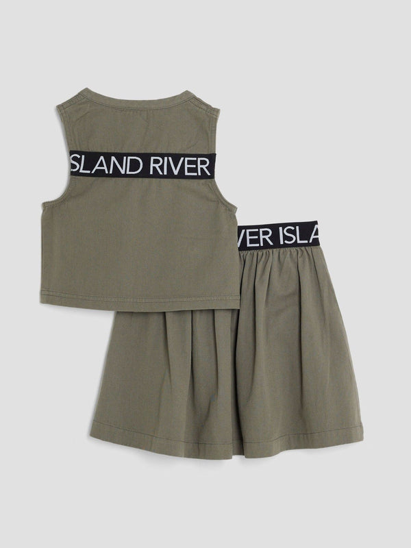River Island Green Girls Gilet Waistband Skirt Set