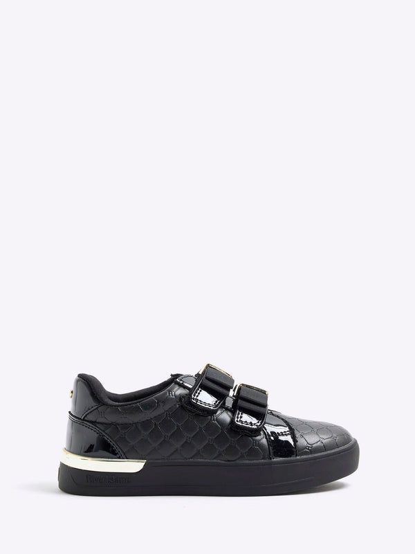 River Island Black Girls Double Bow Trainers