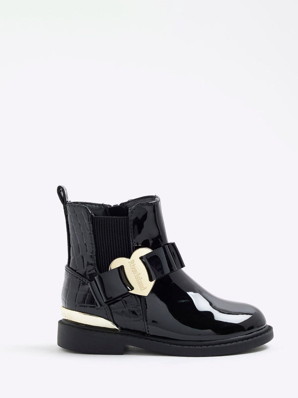 River Island Black Patent Heart Bow Chelsea Boots