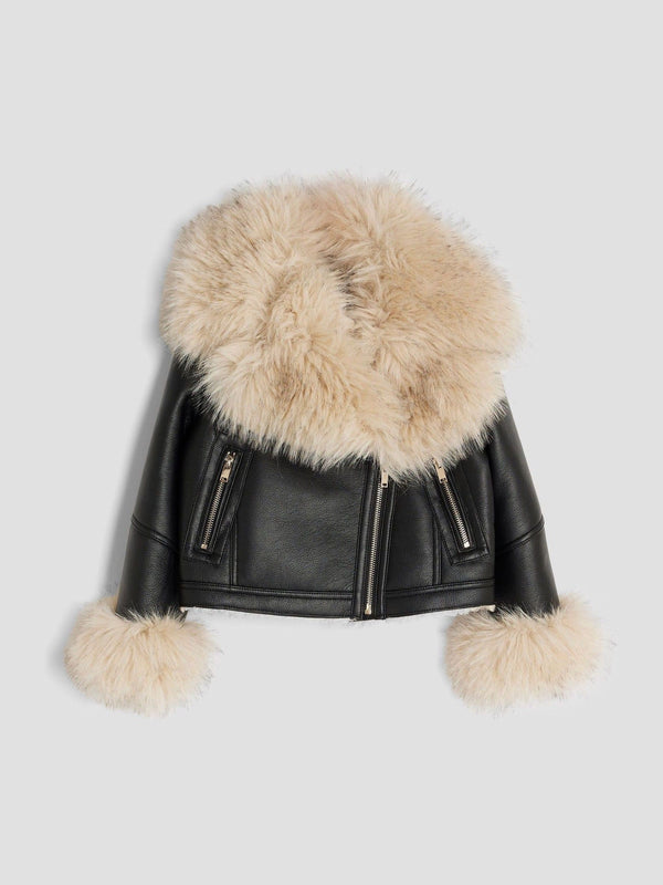 River Island Black Aviator Fur Biker Jacket