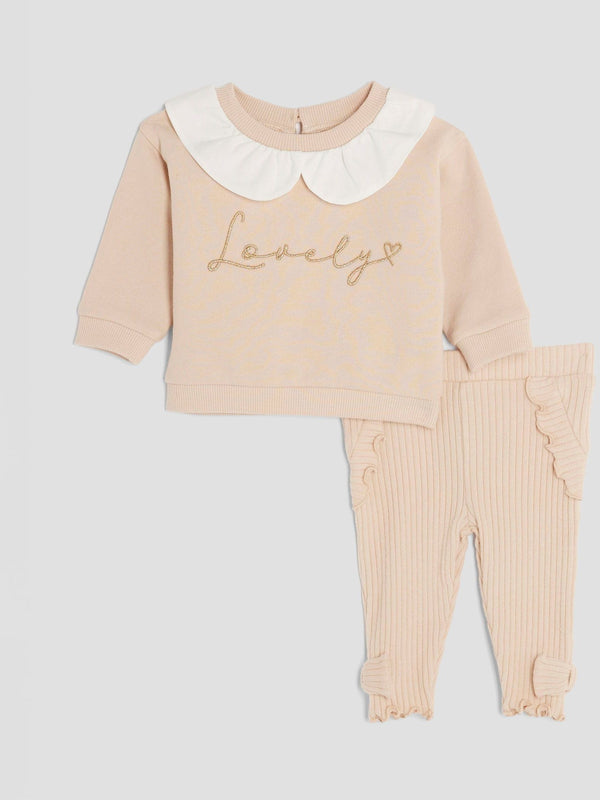 River Island Cream Girls Baby Collar Wordie Sweat Set