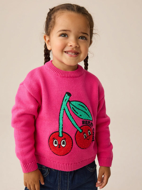 Pink Cherry Embroidered Knitted Jumper (3mths-7yrs)