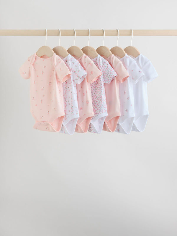 Pink 7 Pack Short Sleeve Baby Bodysuit