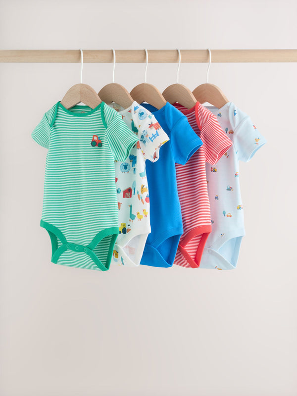 Green Farm 5 Pack Short Sleeve Baby Bodysuits