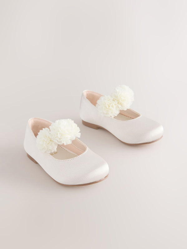 Ivory Standard Fit (F) Girl Satin Flower Occasion Mary Jane Shoes