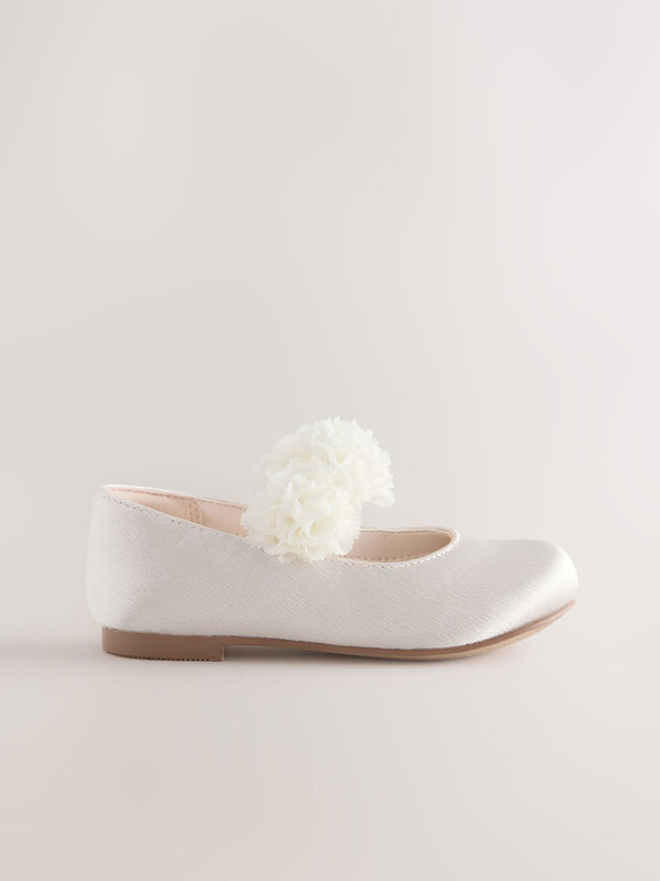 Ivory Wide Fit (G) Girl Satin Flower Occasion Mary Jane Shoes