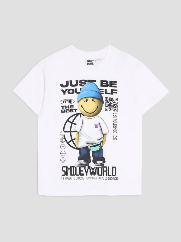 River Island White Boys Smiley Be Yourself T-Shirt