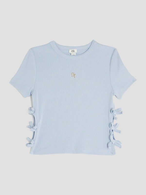 River Island Blue Girls 3D Bow Ribbed Top