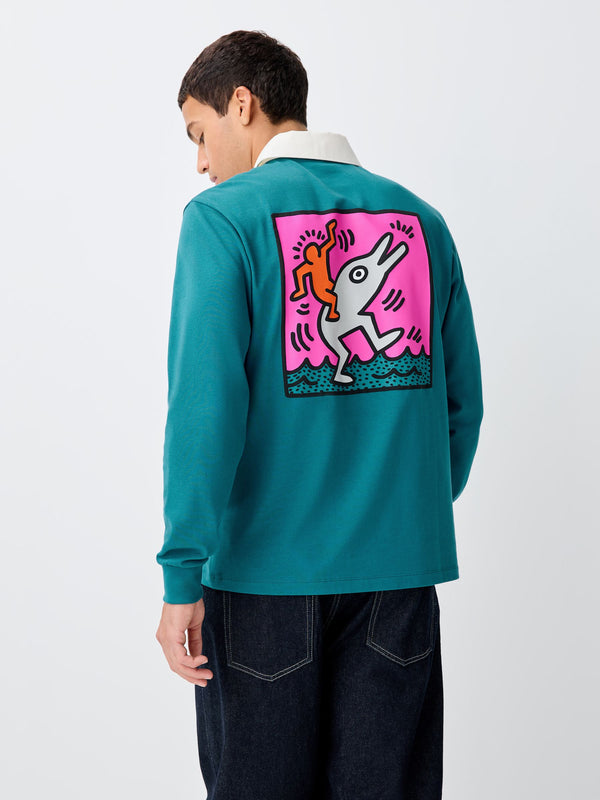 Teal Blue Keith Haring Licence Rugby Shirt
