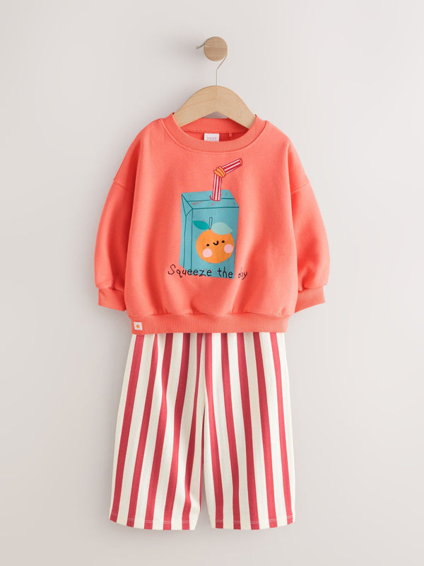 Orange Squeeze the Day Sweatshirt & Wide Leg Trousers Set (3mths-7yrs)