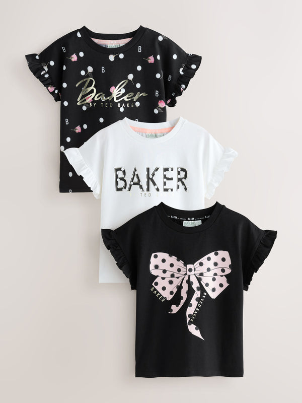 Baker by Ted Baker Boxy Fit Frill Graphic Printed T-Shirts 3 Pack