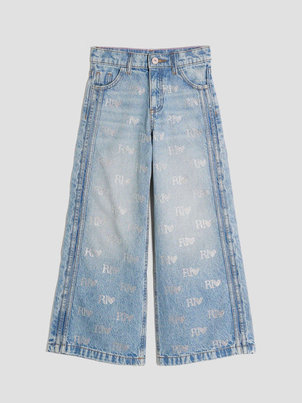 River Island Blue Girls Hotfix Logo Jeans