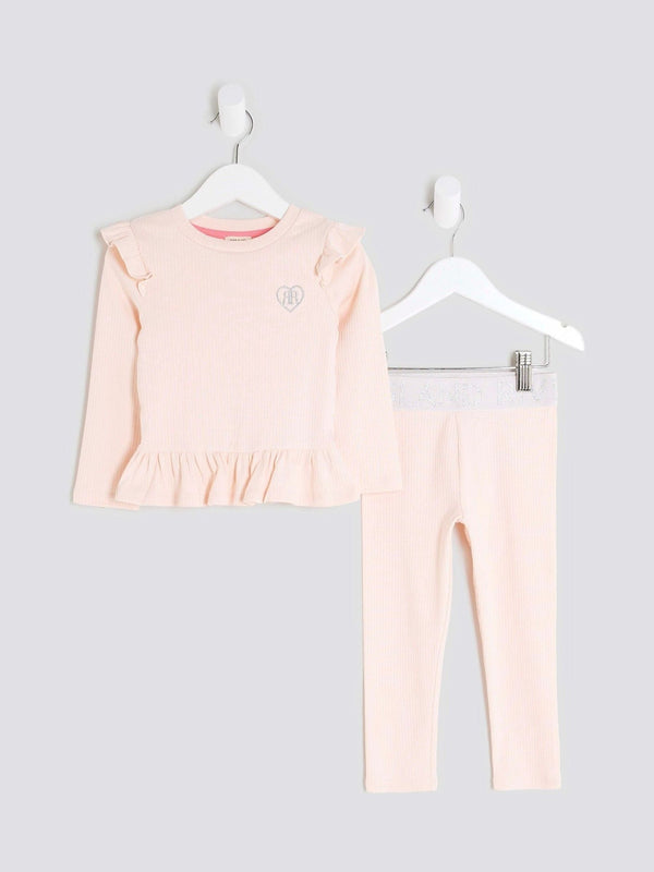 River Island Pink Girls Waist Band Rib Leggings Set