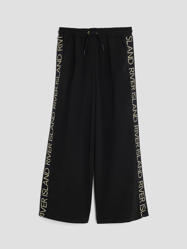 River Island Black Girls Side Tape Wide Leg Trousers